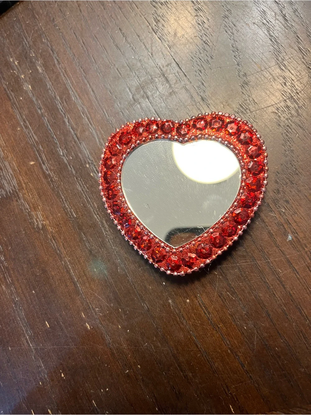 Red Rhinestone Heart Compact Mirror Pocket Makeup Mirror Valentine Bling Gift